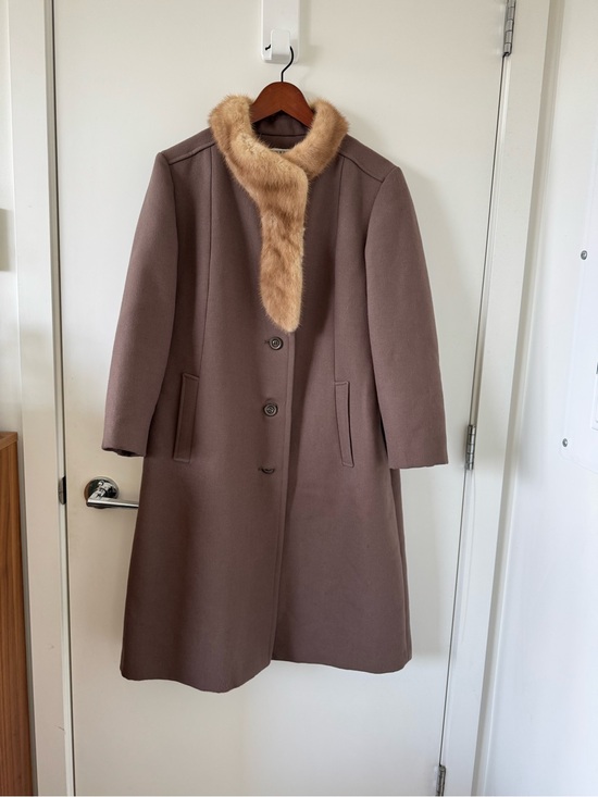 Jackets & Blazers - Womens Taupe Wool Coat with Fur Collar